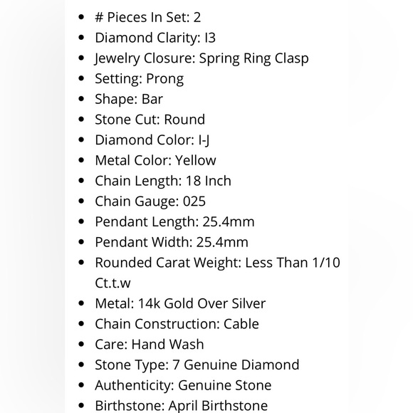 Two piece diamond accent bar necklace set in 14K gold over silver. New. - Picture 9 of 9